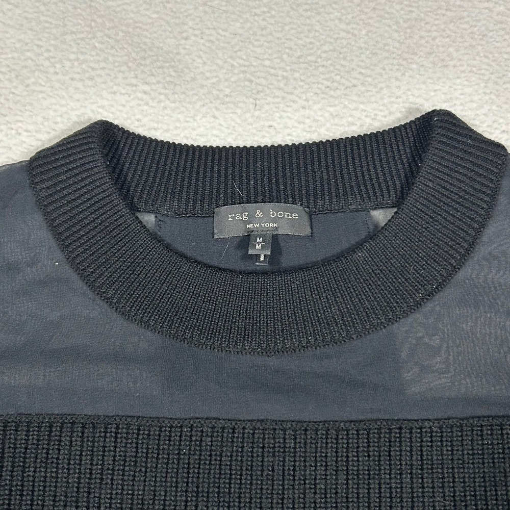 Rag & Bone Sweater Womens Medium Black Merino Wool Silk Sheer Panel Ribbed Knit - Picture 2 of 5